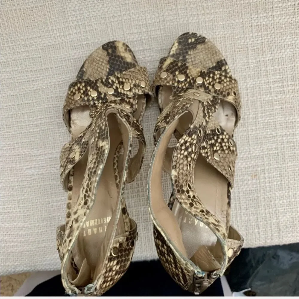 Stuart Weitzman Women’s Snake AirForce Open toe Leather Heels Size 8